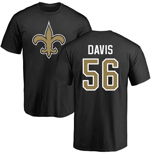 Men New Orleans Saints Black DeMario Davis Name and Number Logo NFL Football #56 T Shirt